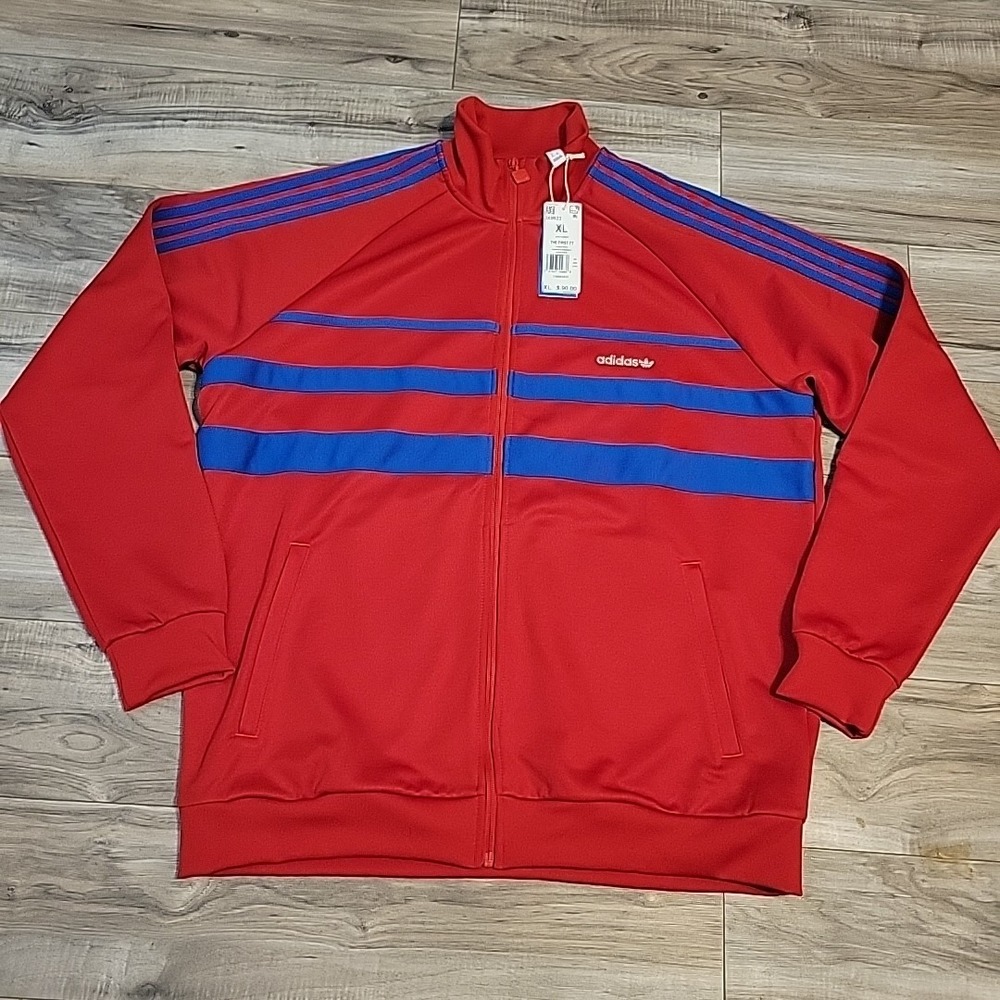 Adidas Originals The First Track Jacket Retro Men's XL Red Blue Stripe Ful Zip